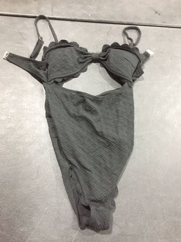 Photo 1 of Cupshe Black Knotted Scalloped One Piece Swimsuit Medium
