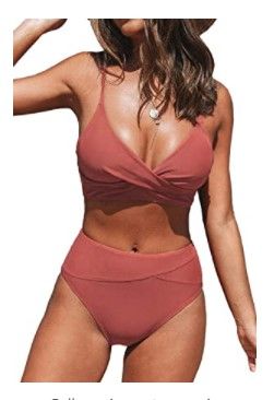 Photo 1 of CUPSHE Women's Red Twist High Waist V Neck Bikini Sets Small 
