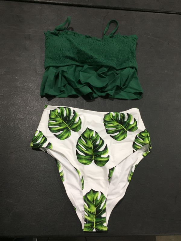 Photo 2 of Cupshe Green Leaf Print High-Waisted Bikini Set Small
