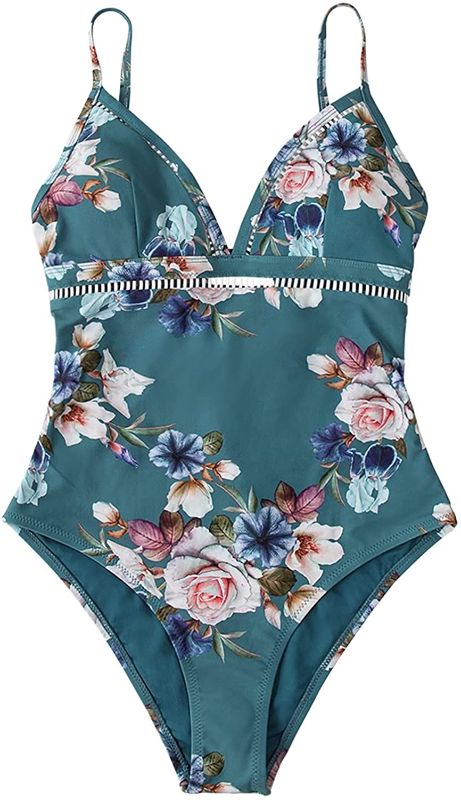 Photo 1 of Cupshe Women One-Piece Swimwear Pear Blossom Floral Print Swimsuit Small 
