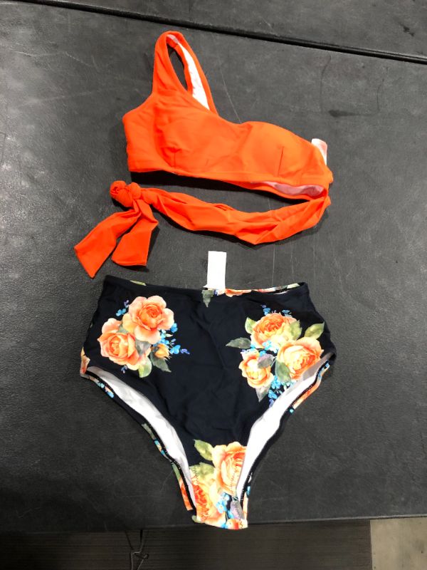 Photo 2 of Cupshe Orange And Floral One Shoulder Tied Bikini Small 