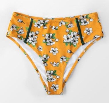 Photo 1 of Cupshe Yellow Floral Mid Rise Bikini Bottom Medium
