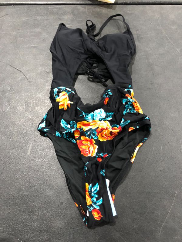 Photo 2 of Cupshe Black Floral Print Halter One Piece Swimsuit Small 
