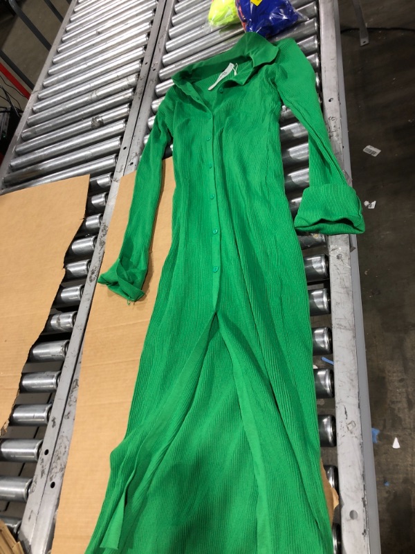 Photo 1 of Women's Green Long Sleeve And Long Button Down Dress, Medium 