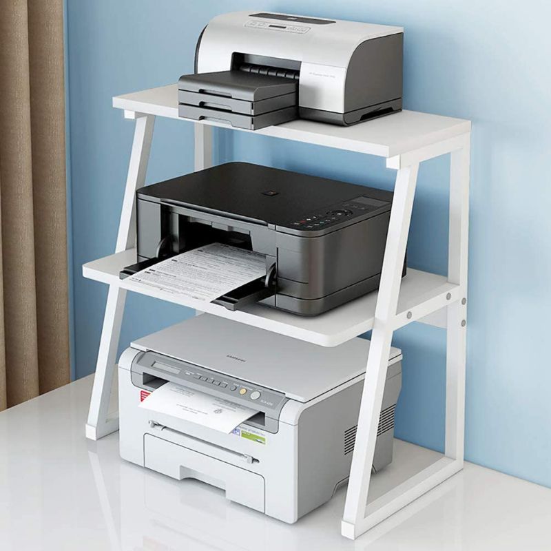 Photo 1 of Printer Stand ,Printer Stand Table Shelf Cabinet Desk with Storage Office Home Desktop Under Desk Printer Stand Office Furniture for Small Space (White)
