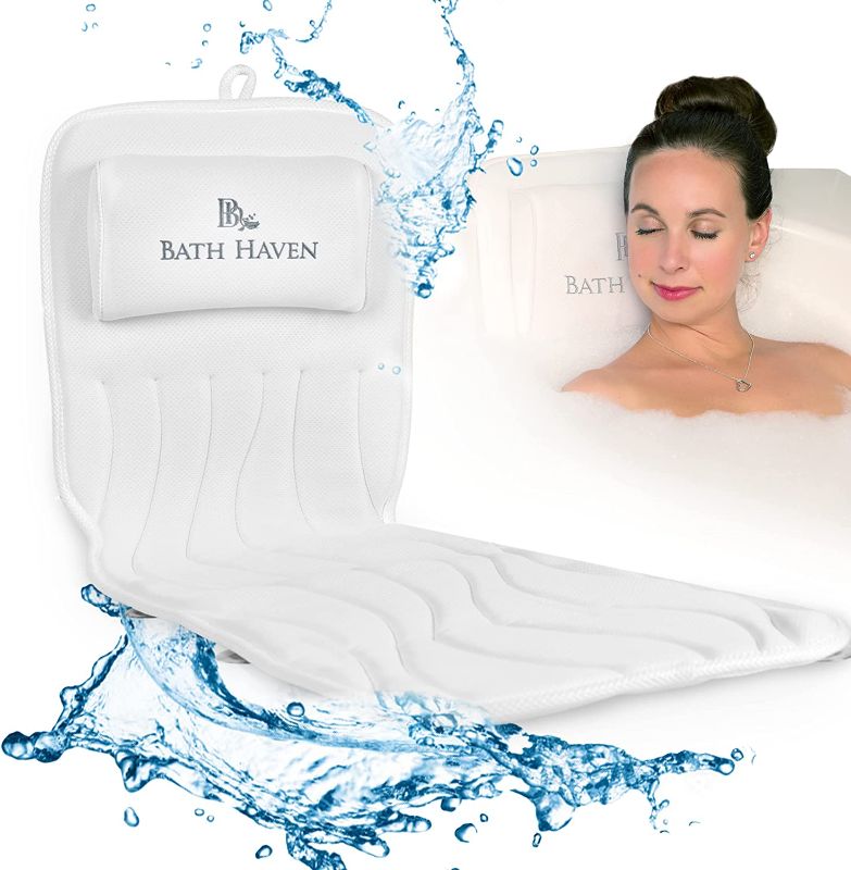 Photo 1 of Bath Haven Bath Pillow for Bathtub - Full Body Mat & Cushion Headrest for Women and Men, Luxury Pillows for Neck and Back in Shower Tub or Jacuzzi - Powerful Suction Cups - Spa Accessories Deluxe
