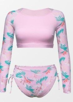 Photo 1 of Cupshe Emerson Tropical Long Sleeve Lace-up Tankini - Pink S