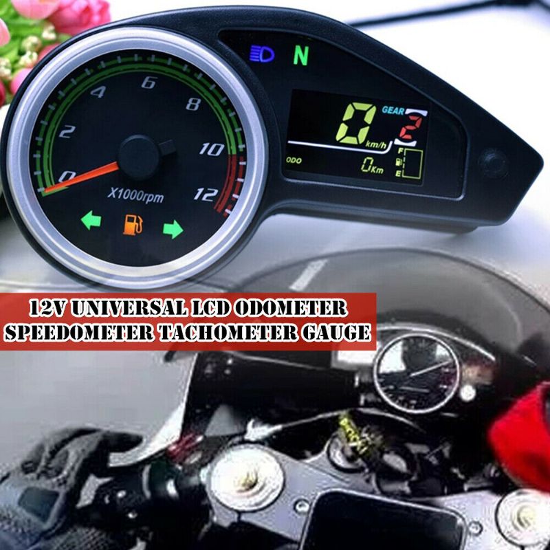 Photo 1 of 12V LCD Digital Motorcycle Odometer Speedometer Tachometer Gauge Meter Universal
