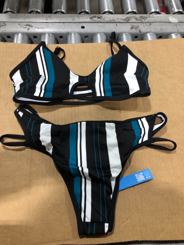 Photo 2 of Blue White And Black Striped Bikini- Small
