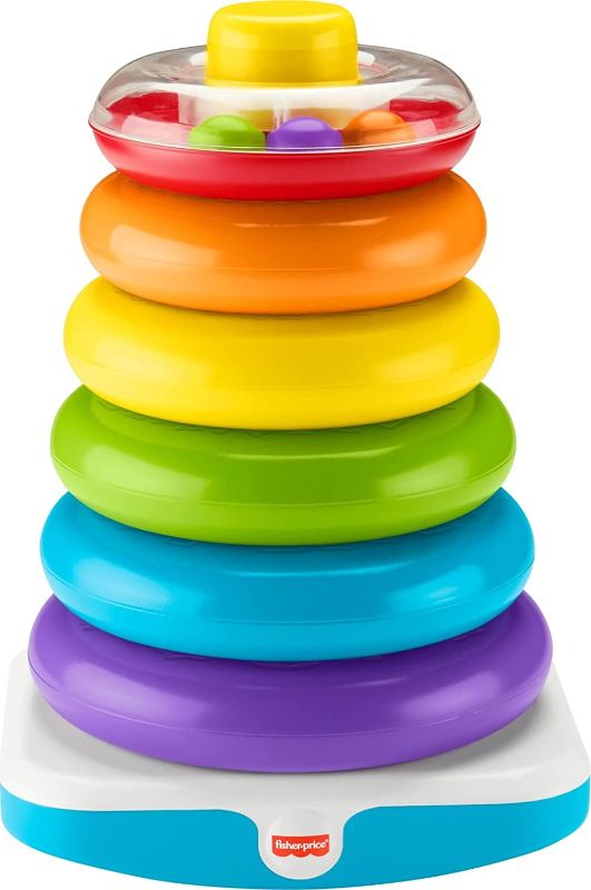 Photo 1 of Fisher-Price Giant Rock-a-Stack, 14-inch Tall Stacking Toy with 6 Colorful Rings for Baby to Grasp, Shake, and Stack
