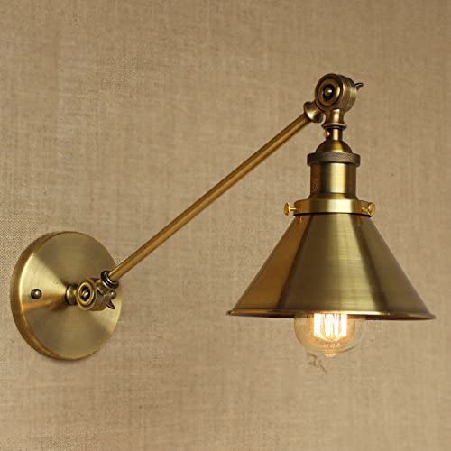 Photo 1 of Adjustable Arm Wall Light Fixtures Brass Finish 1 Light Wall Sconce - LITFAD 7" Industrial Swing arm Wall lamp Mounted Lighting Fixture with Cone Shade Library Light Brass
