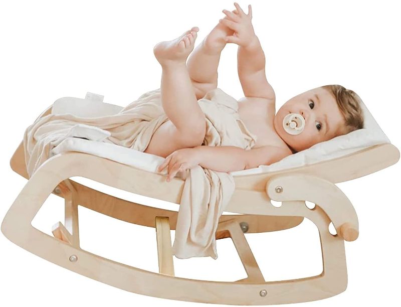 Photo 1 of Little Dove Baby Bouncer 3-in-1 Convertible Wooden Recliner and Rocker Chair for Toddler - with Removable Cushion, Seat Belt and Booster
