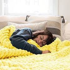 Photo 1 of ERLYEEN Chunky Knit Blanket Chenille Cable Throw Warm Soft Large Handmade Blanket for Sofa Bed Home?Chicken Yellow 48''x71''(Home Size)
