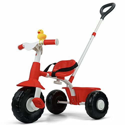 Photo 1 of KRIDDO 2 in 1 Kids Tricycles Age 18 Month to 4 Years, Gift Toddler Tricycles for 1 -3 Year Olds, Trikes for Toddlers with Push Handle and Duck Bell, Red
