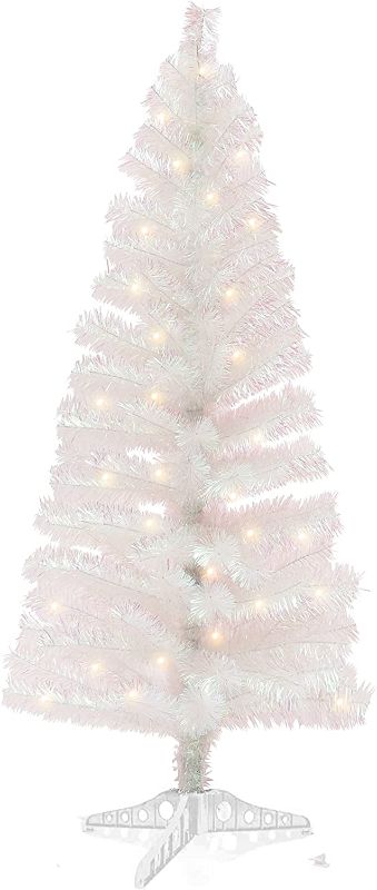 Photo 1 of 5FT Pre-Lit Artificial Christmas Tree, White Tinsel Small Christmas Tree, for Home Party, Wedding, Holiday, Indoor Outdoor Thanksgiving Xmas Decor - Colorful White.