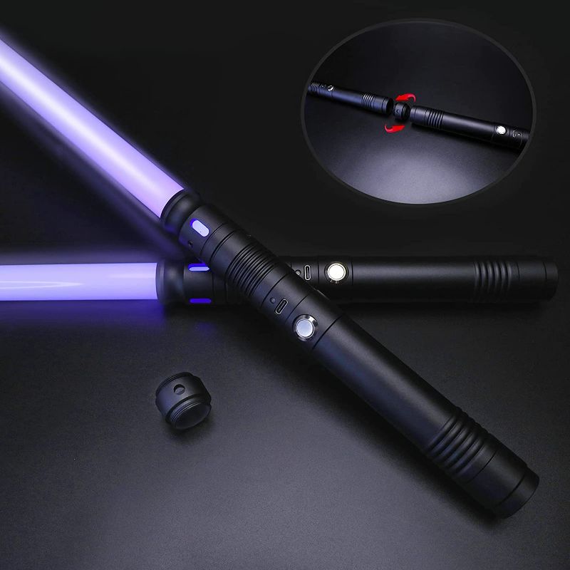 Photo 1 of Lukidy 2Pack Lightsaber Metal Hilt 2-in-1 Double-Bladed FX Dueling Light Saber Cosplay Toy for Kids 3 Sound Mode Force FX Light Sword Forge
