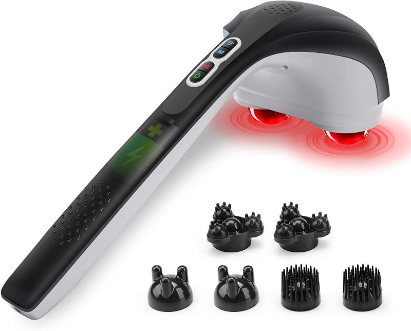 Photo 1 of Snailax Cordless Handheld Back Massager with Heat,Deep Tissue Percussion Massager, 3 Sets of Dual Pivoting Heads,Rechargeable Hand Held Massager for Neck,Back Shoulder,Calf,Legs
