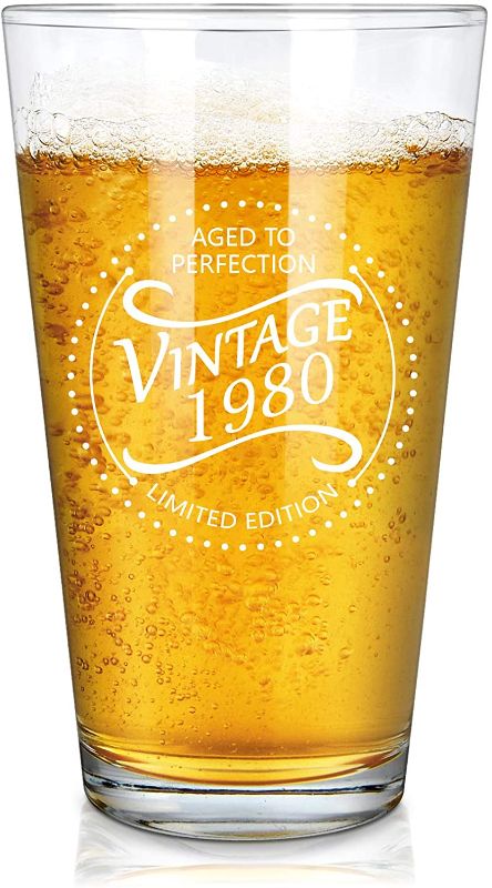 Photo 1 of 1980 40th Birthday Gift Beer Glass, Vintage 1980 Beer Pint Glass for Men Women Lover Friend Coworker Family, Gift Idea for Christmas Birthday Anniversary, 15Oz
