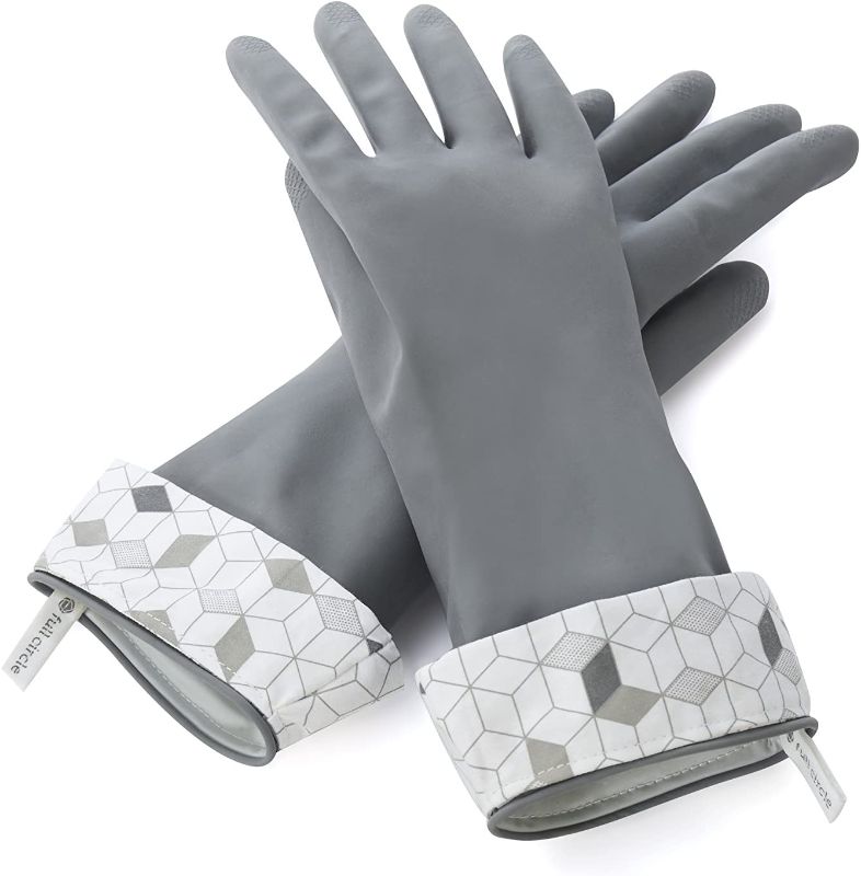 Photo 1 of Full Circle, Grey Splash Patrol Natural Latex Cleaning and Dish Gloves, Small/Medium, (1 Pair)
