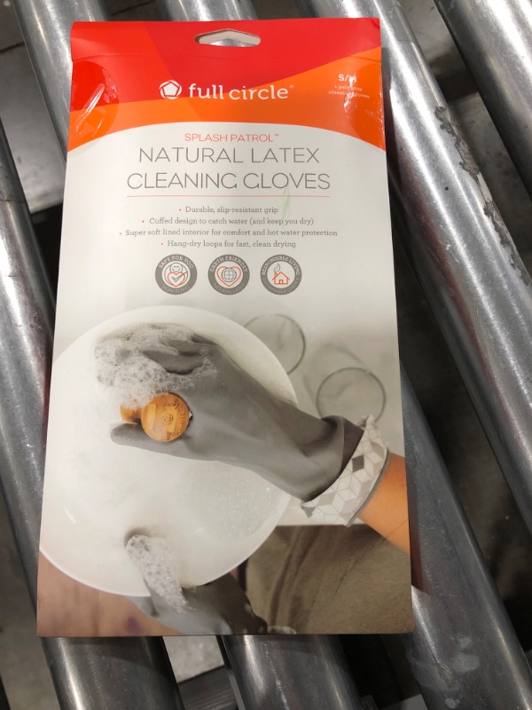 Photo 2 of Full Circle, Grey Splash Patrol Natural Latex Cleaning and Dish Gloves, Small/Medium, (1 Pair)
