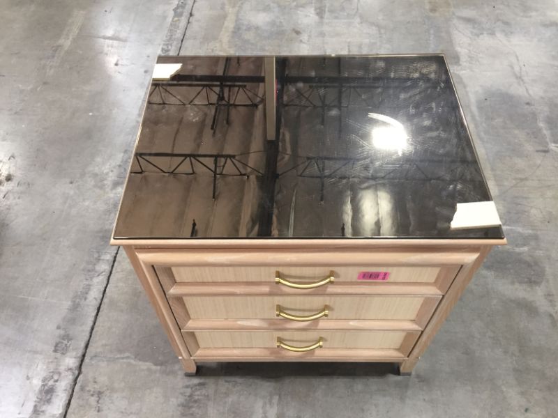 Photo 1 of 3 DRAWER NIGHT STAND WITH GLASS TOP 26L X 00W X 29H INCHES
