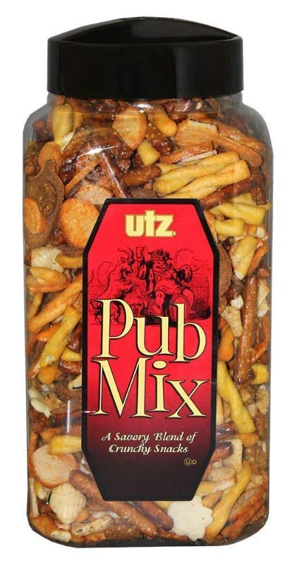 Photo 1 of Utz Pub Mix - 44 Ounce Barrel - Savory Snack Mix, Blend of Crunchy Flavors for a Tasty Party Snack - Resealable Container - Cholesterol Free and Trans-Fat Free, BEST BY FEB 21 2022
