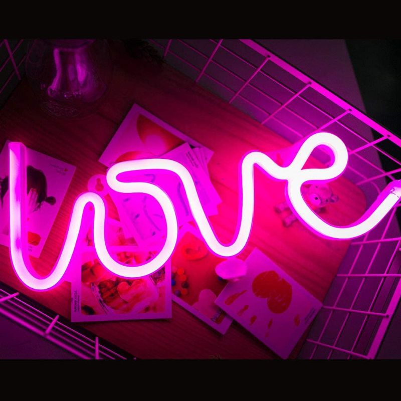 Photo 1 of  LOVE LED Neon Light Sign for Party Supplies, Girls Room Decoration Accessory, Table Decoration (Pink Love)
