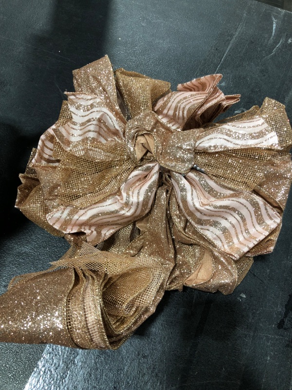 Photo 2 of Christmas Tree Topper,27x12 Inches Large Toppers Bow with Streamer Wired Edge for Christmas Decoration- Rose Gold
