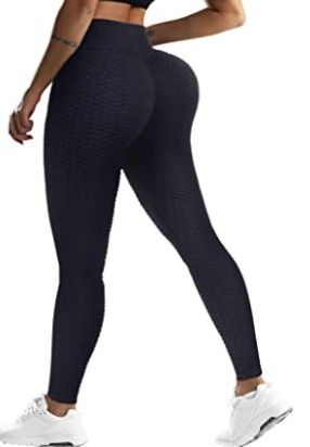 Photo 1 of OMKAGI Tiktok Butt Lifting Leggings for Women High Waist Tummy Control Yoga Pants with Pockets- Black- Medium
