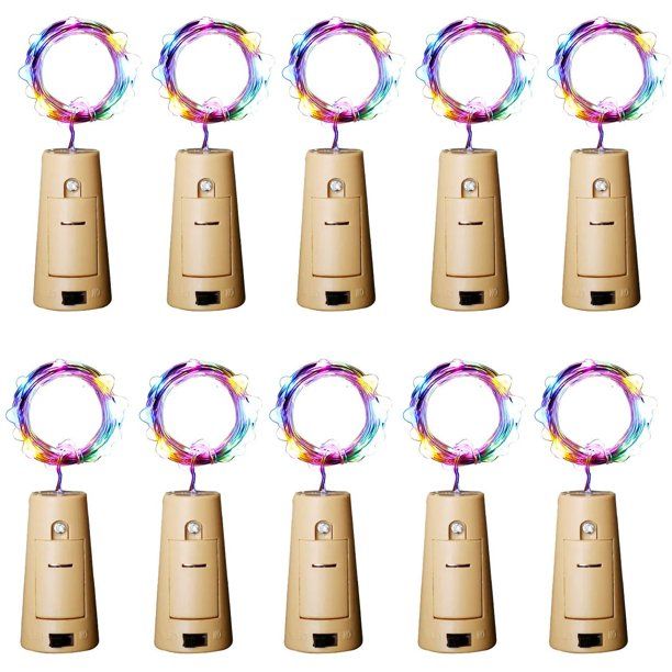 Photo 1 of 10 Pack 20 LED Wine Bottle Lights with Cork, 6.5ft Silver Wire Cork Lights Battery Operated Fairy Mini String Lights for Liquor Bottles Crafts Party Wedding Halloween Christmas Decor,Colorful
