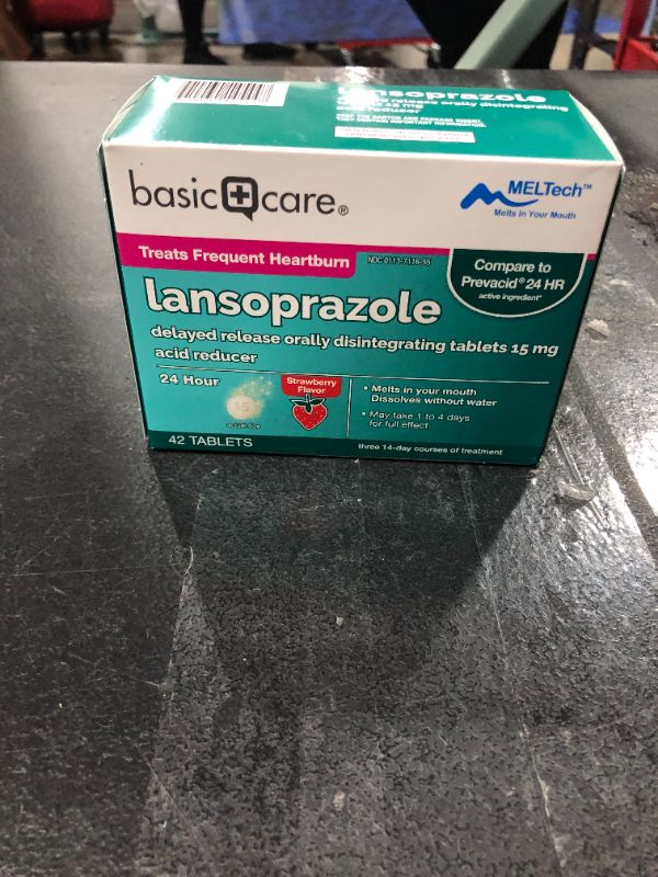 Photo 1 of Amazon Basic Care Lansoprazole Delayed Release Orally Disintegrating Tablets 15 mg, Acid Reducer, Strawberry Flavor, 42 Count
