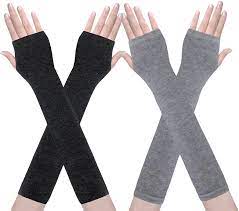 Photo 1 of Amandir 1-4 Pairs Long Fingerless Gloves for Women Arm Warmers Knit Thumbhole Stretchy Gloves
