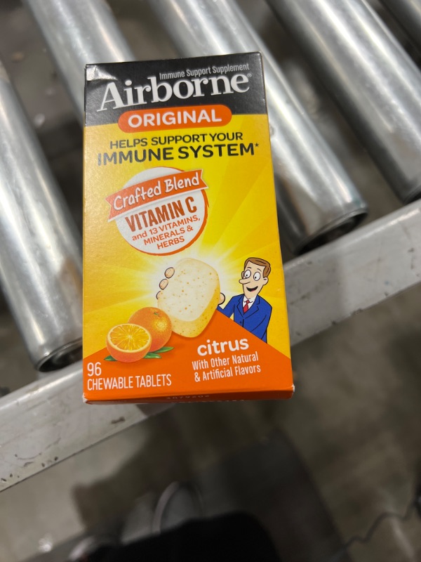 Photo 2 of Airborne 1000mg Vitamin C Chewable Tablets with Zinc, Immune Support Supplement with Powerful Antioxidants Vitamins A C & E - (96 count bottle), Citrus Flavor, Gluten-Free
EXP:03/2022