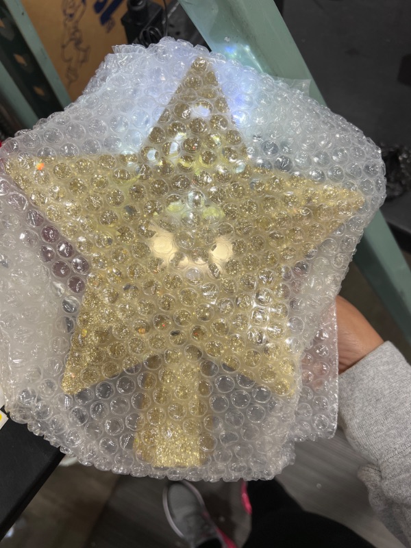 Photo 2 of EJIDOO Star Christmas Tree Topper Decoration, Golden Star Rotating Projection Lights, 3D Glitter Star Shape Hollow Christmas Tree Decor for Indoor Xmas Tree Ornament/Holiday//Winter Home Party (Gold)
