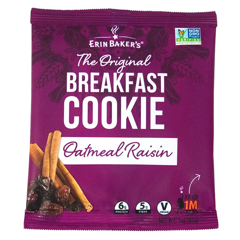 Photo 1 of Erin Baker's Breakfast Cookies, Oatmeal Raisin, Whole Grain, Vegan, Non-GMO, 3-ounce (Pack of 12) BEST BY: 01/08/2022
