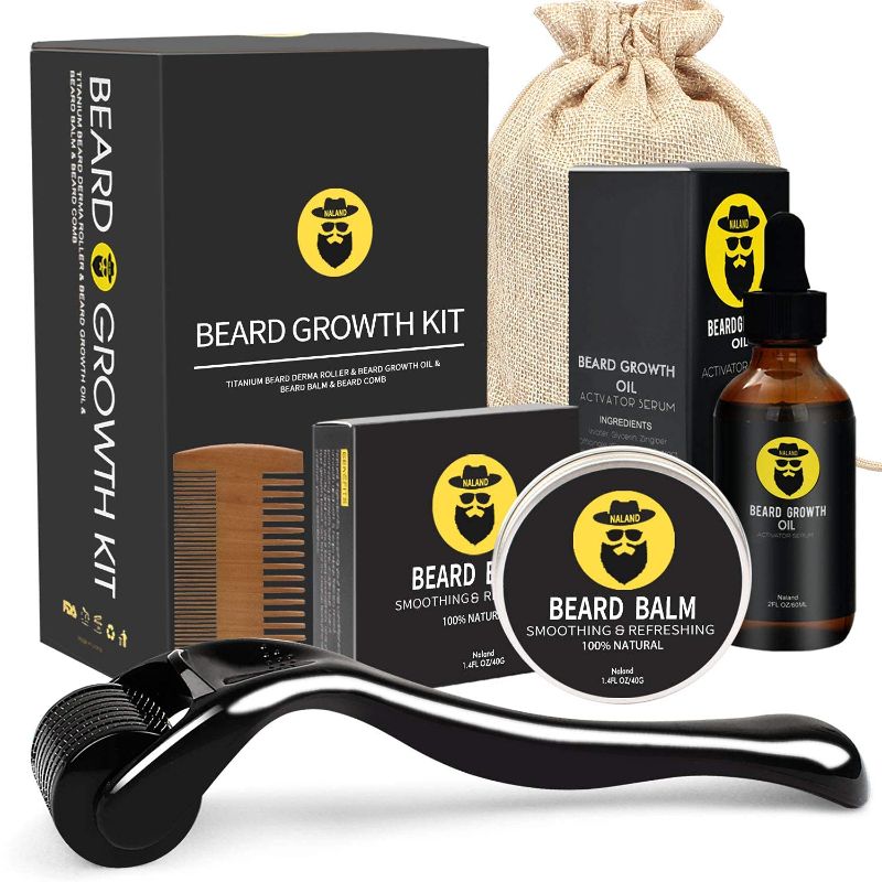 Photo 1 of Beard Growth Kit - Derma Roller for Beard Growth, Beard Growth Serum Oil (2oz), Beard Balm and Comb, Stimulate Beard and Hair Growth - Gifts for Men Dad Him Boyfriend Husband Brother
