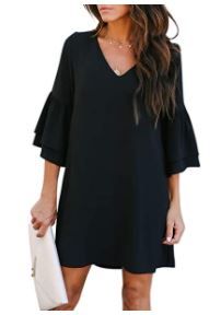 Photo 1 of BELONGSCI Women's Dress Sweet & Cute V-Neck Bell Sleeve Shift Dress Mini Dress, Medium 