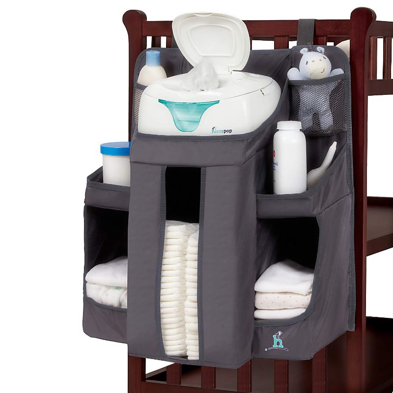 Photo 1 of hiccapop Hanging Diaper Organizer for Changing Table and Crib, Diaper Stacker and Crib Organizer | Hanging Diaper Caddy Organizer for Baby Essentials | Nursery Organizer for Cribs