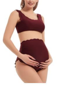 Photo 1 of GINKANA Maternity Bikini Set Two Piece Scalloped Bathing Suits Back Lace-up Maternity Swimsuits High Waist Pregnancy Swimwear, Size 7