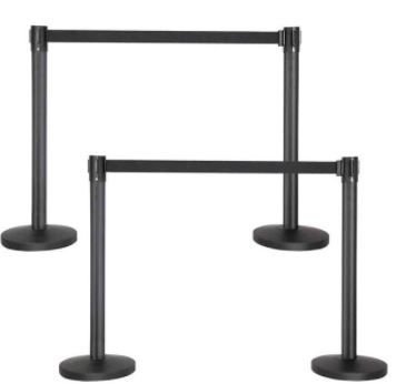 Photo 1 of 4 Pole Pack Yaheetech Black Queue Way Security Pole Posts Crowd Control Retractable Barriers Belt Stanchion Set,