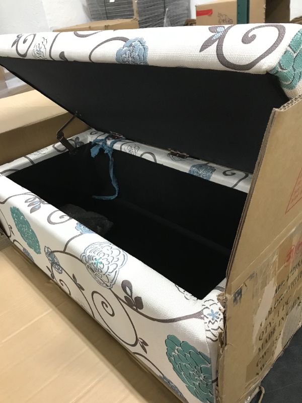 Photo 1 of Christopher Knight Home Breanna Fabric Storage Ottoman, White And Blue Floral