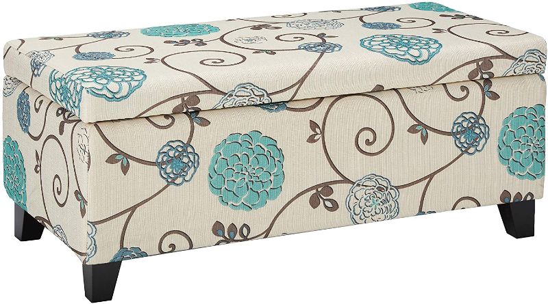 Photo 1 of Christopher Knight Home Breanna Fabric Storage Ottoman, White And Blue Floral
