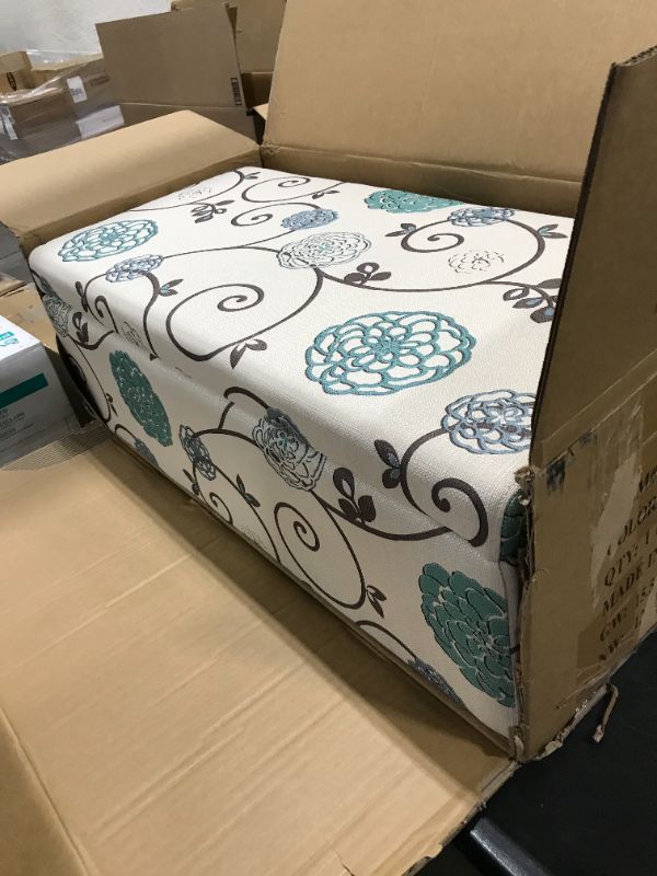 Photo 1 of Christopher Knight Home Breanna Fabric Storage Ottoman, White And Blue Floral