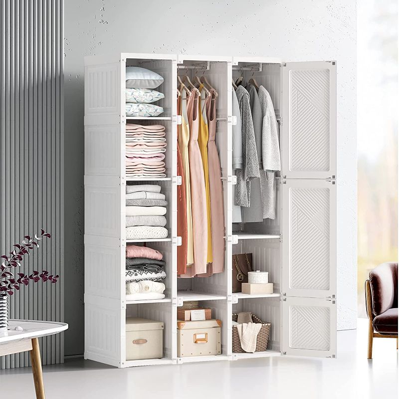 Photo 1 of Armoire Wardrobe Closet, Clothes Storage White Wardrobe Closet for Hanging Clothes with Door, Storage Closet Organizer Bedroom Armoire,Closet with Hanging Rod Clothes Organizer Closet