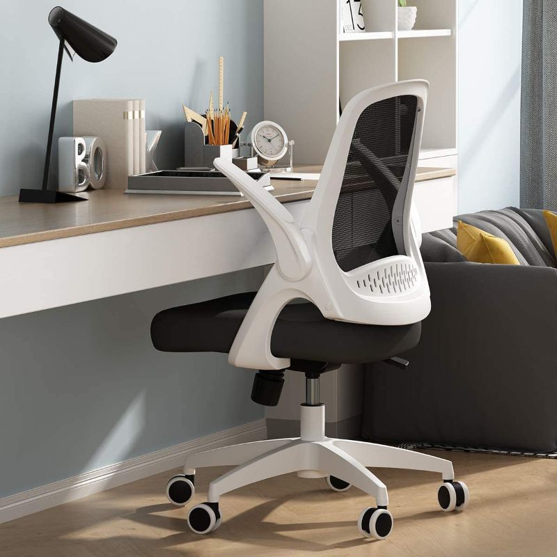 Photo 1 of Hbada Office Task Desk Chair Swivel Home Comfort Chairs with Flip-up Arms and Adjustable Height, white