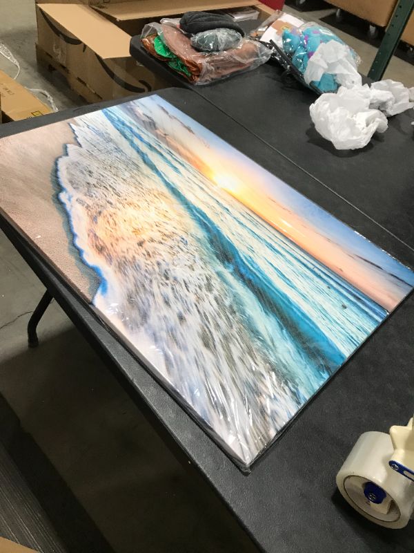 Photo 1 of Baisuart S02250 Canvas Prints Wall Art Beach Sunset Ocean Waves Nature Pictures Stretched Canvas Wooden Framed for living Room Bedroom and Office 24" x 35"