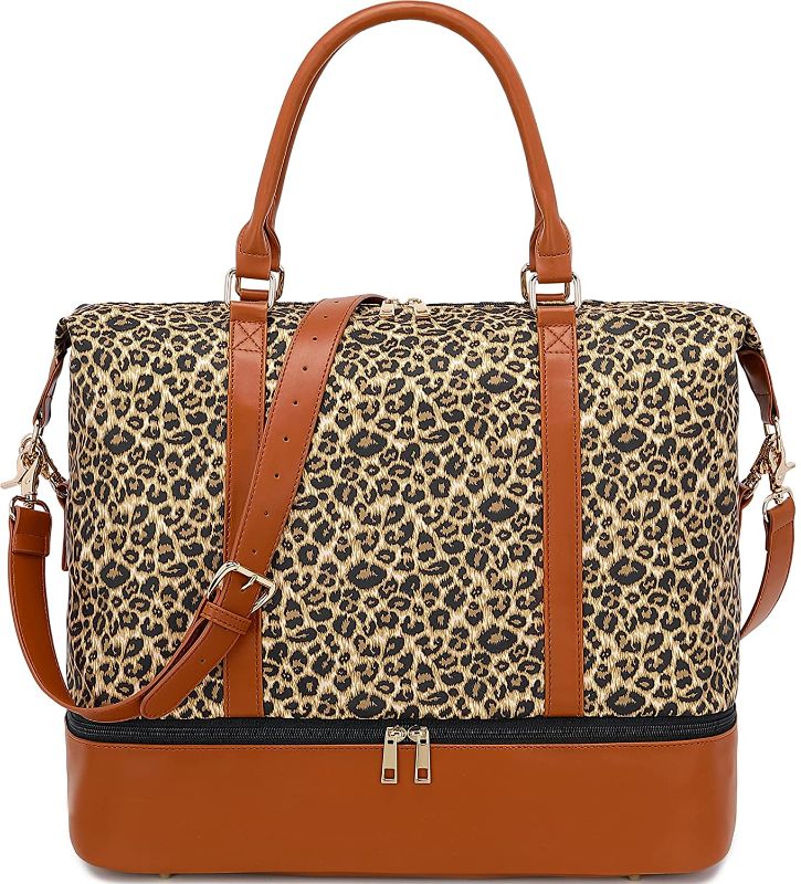 Photo 1 of Womens Travel Weekend Bag Leopard Overnight Carry on Shoulder Duffel Beach Tote Bag (Cheetah with shoe compartment)