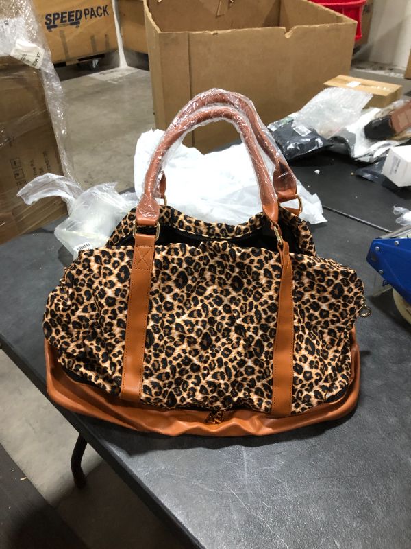 Photo 2 of Womens Travel Weekend Bag Leopard Overnight Carry on Shoulder Duffel Beach Tote Bag (Cheetah with shoe compartment)