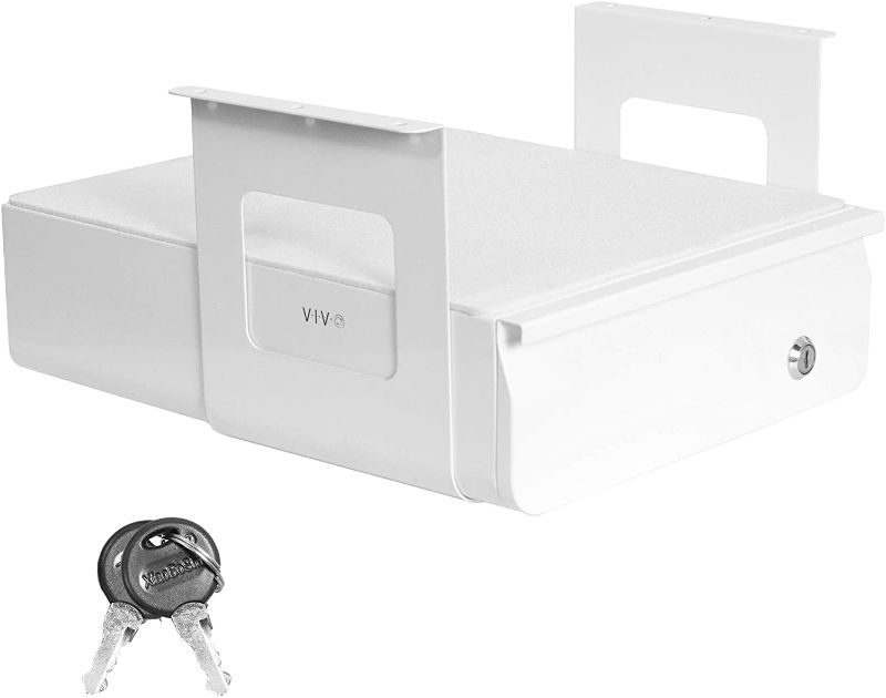 Photo 1 of VIVO 13 inch Secure Under Desk Mounted Pull-Out Drawer for Office Desk, Lockable Sliding Storage Organizer for Sit Stand Workstation, White, DESK-AC03L-W