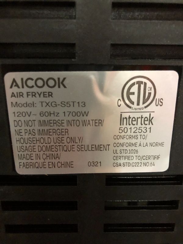 Photo 1 of AICOOK Air Fryer 5.8Qt, Dishwasher-Safe, 40 Recipe, Roasting, Baking, Grilling